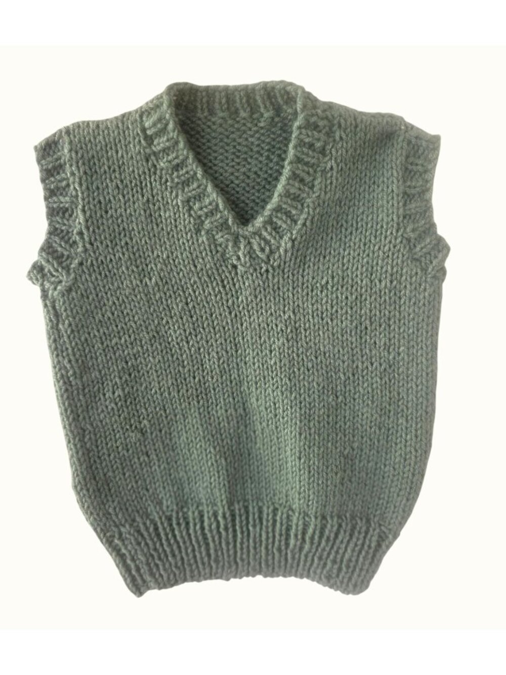 Hand Knit Toddler Sweater Vest Unisex Sz 2T/3T Teal Green Chunky Knit V Neck - Picture 1 of 6